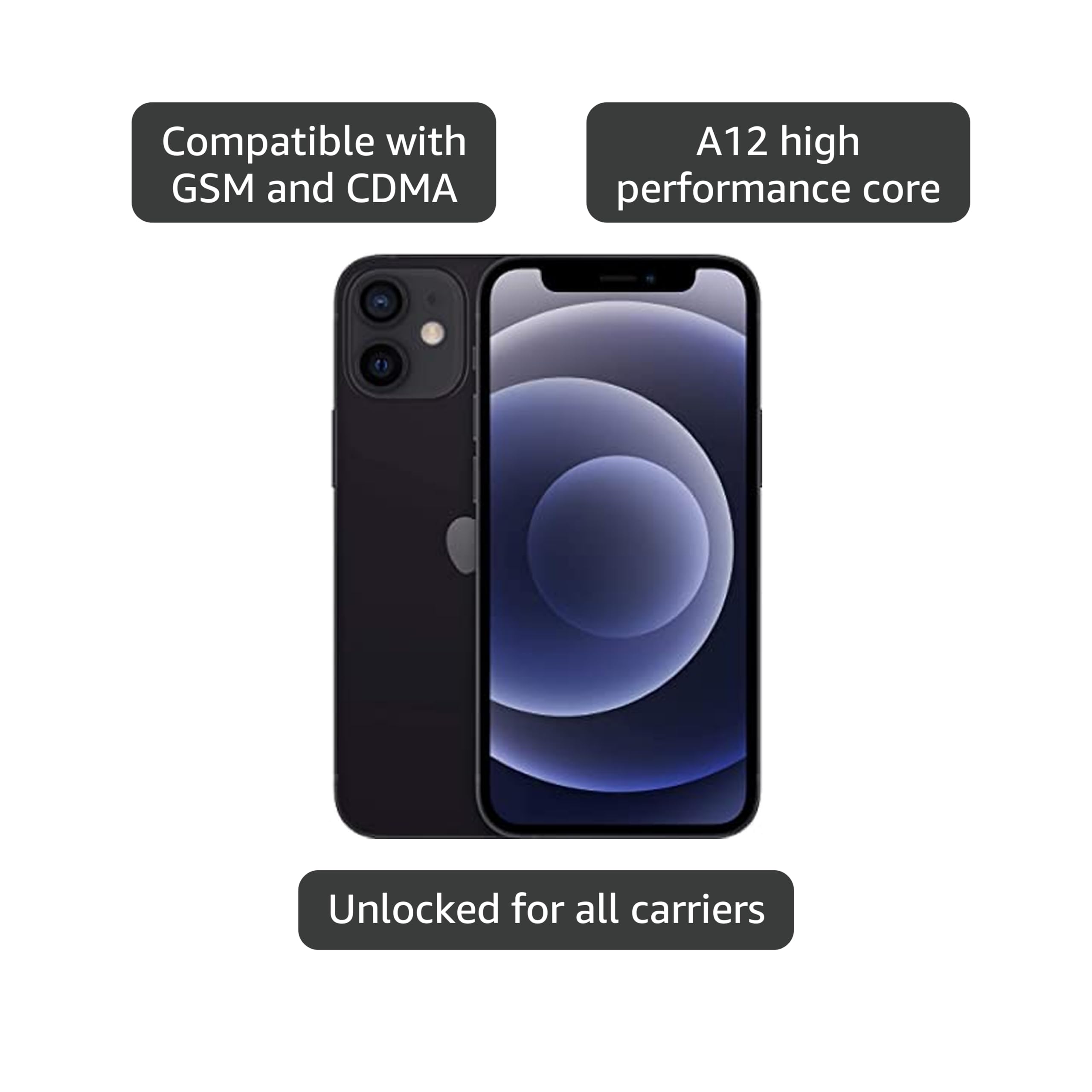 Apple iPhone 12 Mini, 64GB, Black - Unlocked (Renewed Premium